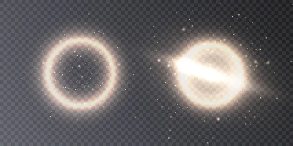 Lichtgevende Ring Met Heldere Verlichting Rond Abstract Frame Met Glitter — Stockvector