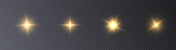 Brilho Estrelas Douradas Luz Sobre Fundo Transparente Coleção Vetores Luz — Vetor de Stock