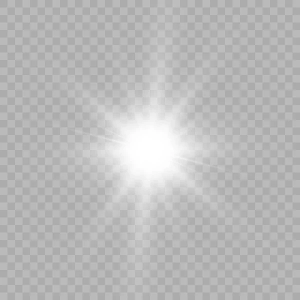 Bílé Zářící Světlo Exploduje Průhledném Pozadí Jasná Hvězda Průhledné Zářící — Stockový vektor