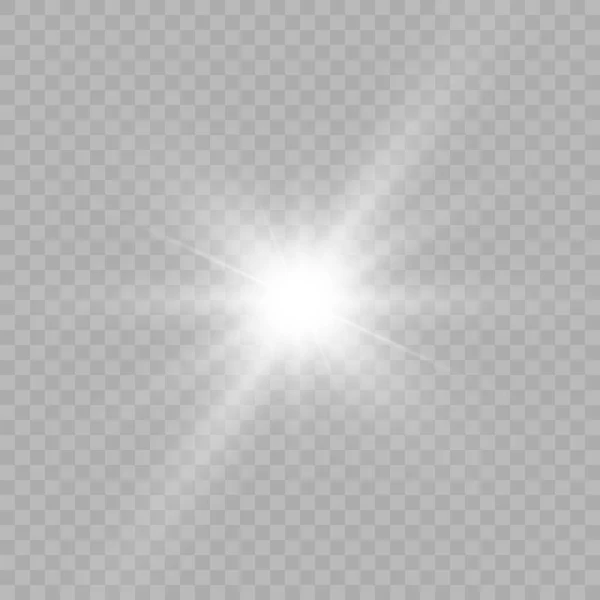 白色的光芒在透明的背景下爆炸 明媚的阳光 明亮的闪光 矢量图形 — 图库矢量图片