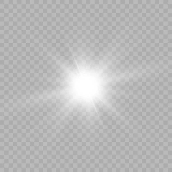 Белый Светящийся Свет Взрывается Прозрачном Фоне Яркая Звезда Яркое Яркое — стоковый вектор