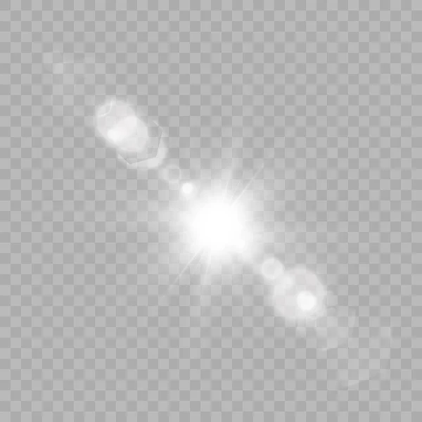 Luce Incandescente Bianca Esplode Uno Sfondo Trasparente Stella Luminosa Sole — Vettoriale Stock