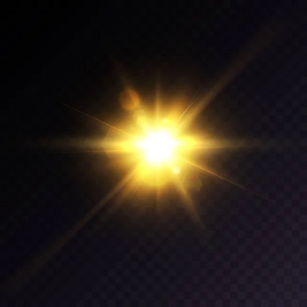 Ефект Яскравого Сонячного Світла Твінкі Золоті Зірки Прозорому Фоні Яскравий — стоковий вектор