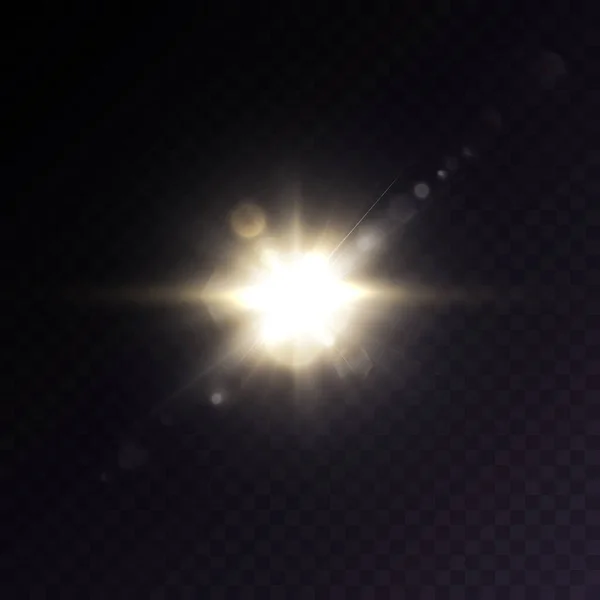 Die Wirkung Von Hellem Sonnenlicht Funkelnder Goldstern Auf Transparentem Hintergrund — Stockvektor
