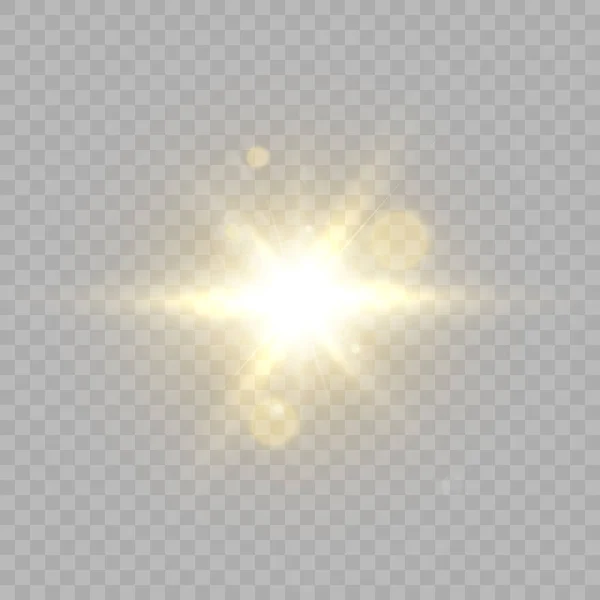 Efecto Luz Solar Brillante Brillante Estrella Dorada Sobre Fondo Transparente — Archivo Imágenes Vectoriales