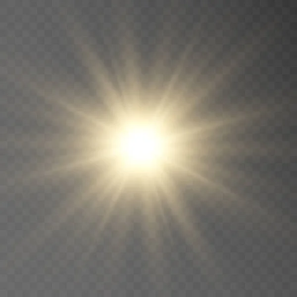 Parlayan Işık Patlar Parlak Altın Rengi Parlayan Güneş Işınları Özel — Stok Vektör