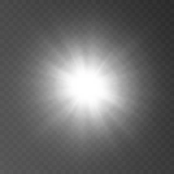白色的光芒在透明的背景下爆炸 明媚的阳光 明亮的闪光 矢量图形 — 图库矢量图片