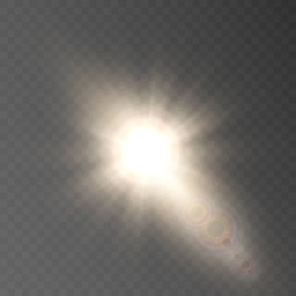 Zářící Světlo Exploduje Světelný Blesk Paprsek Zářícího Slunce Speciální Zářivý — Stockový vektor