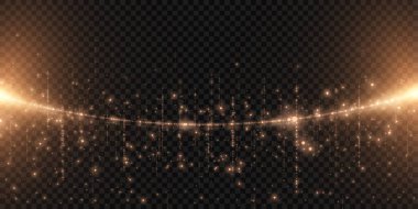Noel tarzı ışık efekti siyah arka planda. Altın parıldayan yeni yıl çizgileri. Altın parıldayan toz ve parıltı. Flaş ışığı. Kolay yol. Vektör