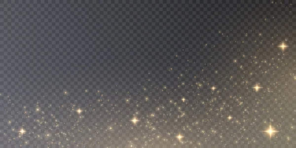 クリスマスライト効果 ベクトルイラスト 輝く星と透明な背景に輝く塵を持つ黄金の背景 — ストックベクタ