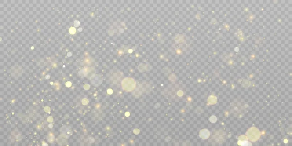 クリスマスライト効果 ベクトルイラスト 輝く星と透明な背景に輝く塵を持つ黄金の背景 — ストックベクタ