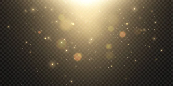Julbelysning Vektorillustration Gyllene Bakgrund Med Stjärnor Bländning Och Skimrande Damm — Stock vektor