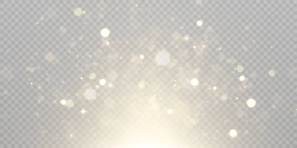 クリスマスライト効果 ベクトルイラスト 星のまぶしさと輝く塵の黄金の背景 — ストックベクタ