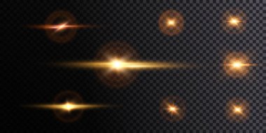 Bir dizi parlak altın yıldızlı röfle. vektör png