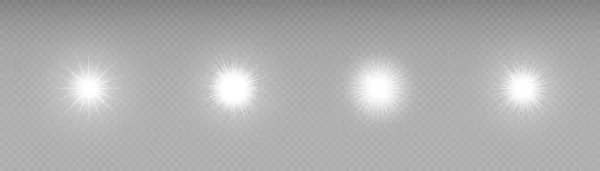 矢量光效应 一套白色的闪光在透明的背景上 透明的阳光 — 图库矢量图片
