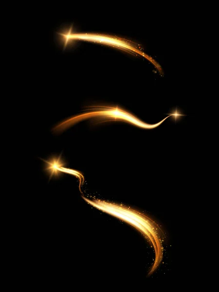 透明な背景に隔離された魔法の黄金の風のPngのお祝い 輝く星と塵と黄金の彗星のPng — ストックベクタ