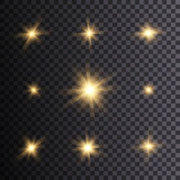 Set Aus Leuchtenden Goldenen Sternen Mit Highlights Vektor Png — Stockvektor