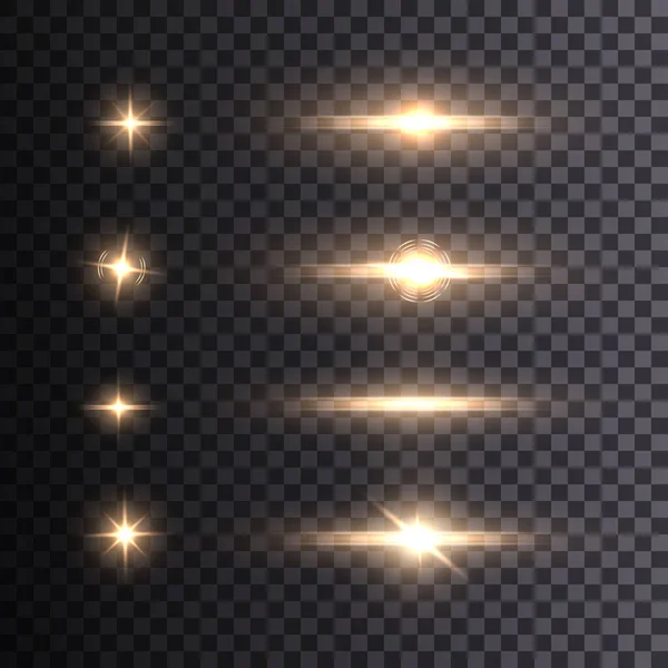 Set Brillantes Estrellas Doradas Con Reflejos Vector Png — Vector de stock