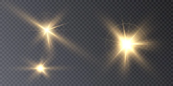 Uppsättning Ljusa Guldstjärnor Med Höjdpunkter Vektor Png — Stock vektor