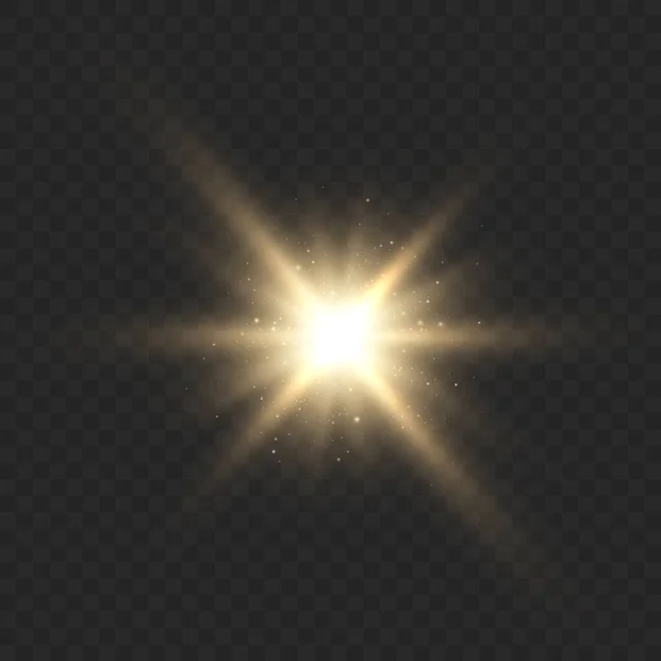 Ярко Желтый Золотистый Световой Эффект Лучами Бликами Векторной Иллюстрации Яркое — стоковый вектор