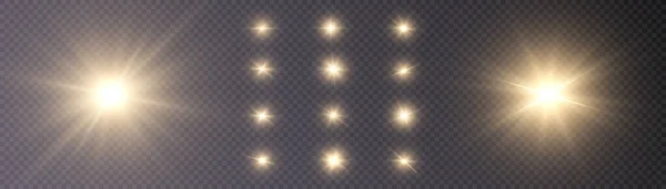 Set Bright Gold Stars Highlights Vector Png — Stock Vector