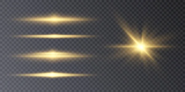 Horizontale Lichteffecten Gouden Glinsterend Licht Een Transparante Achtergrond — Stockvector