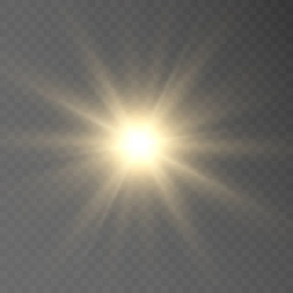 Sol Brillante Con Reflejos Brillantes Sobre Fondo Transparente Gradiente Vectorial — Vector de stock