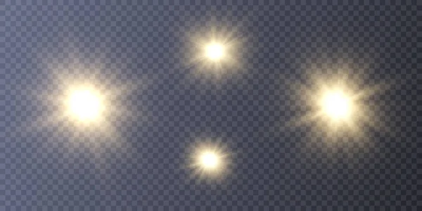 Ensemble Étoiles Dorées Brillantes Avec Des Reflets Vecteur Png — Image vectorielle