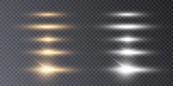 Efectos Luz Horizontal Luz Brillante Dorada Sobre Fondo Transparente — Vector de stock