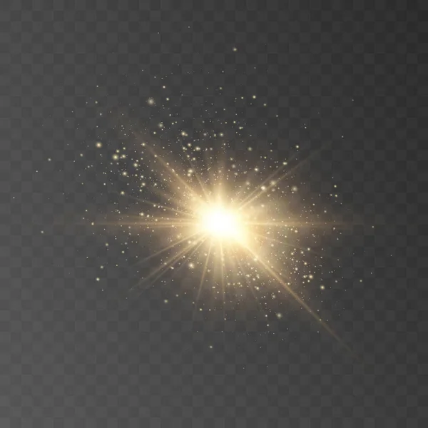 Ljus Sol Med Skimrande Slingor Transparent Bakgrund Vektorlutning — Stock vektor