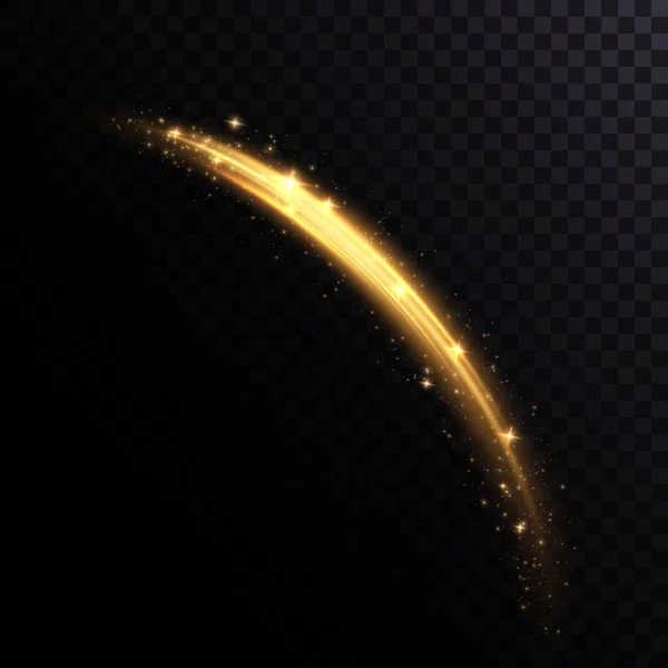 Lichte Werveling Bocht Neon Lijn Licht Effect Gloeiende Heldere Gouden — Stockvector
