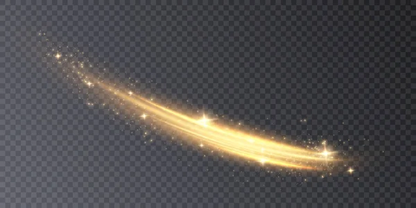 Lichtwirbel Kurve Neon Line Lichteffekt Glühende Helle Goldene Geschwungene Linien — Stockvektor