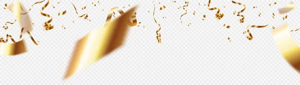 白い背景に隔離された光沢のある黄金のコンフェッティを落下 ぼかし要素を持つ明るいお祝いの金色のティンセル ベクトル — ストックベクタ