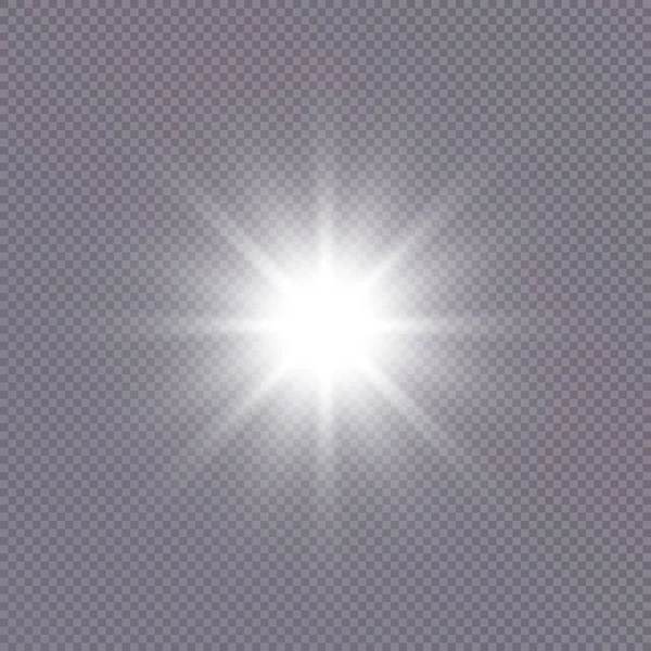 Επίδραση Του Φωτός Του Ήλιου Λαμπερό Χρυσό Αστέρι Ένα Διαφανές — Διανυσματικό Αρχείο