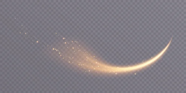 輝く塵輝く光の効果がたくさんある黄金の魔法の彗星 ウェブデザインと素晴らしい装飾のための魔法の黄金の風 ベクトルPng — ストックベクタ