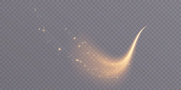 Parıldayan ışık efektleriyle altın sihirli kuyruklu yıldız. Ağ tasarımı ve muhteşem dekorasyon için sihirli altın rüzgar. vektör png