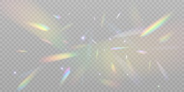 Realistic diamond reflection, rainbow light optical effect Colorful collection, bright spectrum glow rays. Rainbow effect overlay, prismatic crystal refraction. clipart