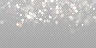 Parlak bir arka plan. Işıldayan parlak ışığın yansıması bokeh. Noel ve Yeni Yıl tasarımları için saydam bir arkaplanda parlayan parlak renklerle ışık efekti.