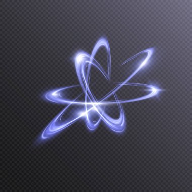 Atomik parçacığın parlak ışık etkisi. Nükleer güç, atom yapısı bilim işareti. Atom gradyanı ağ vektör modeli.