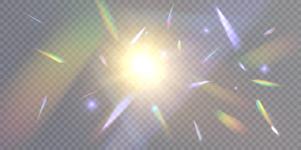 Realistisk Diamant Reflektion Regnbåge Ljus Optisk Effekt Färgglad Samling Ljusa — Stock vektor