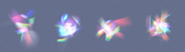 現実的なダイヤモンドの反射 虹の光光学効果カラフルなコレクション 明るいスペクトルグロー線 虹効果オーバーレイ プリズムクリスタル屈折 — ストックベクタ
