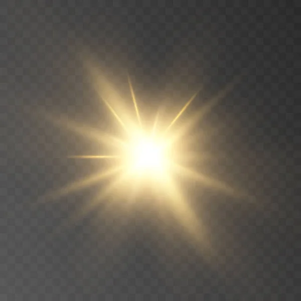 Jasne Słońce Błyszczącymi Pasemkami Przezroczystym Tle Gradient Wektora — Wektor stockowy