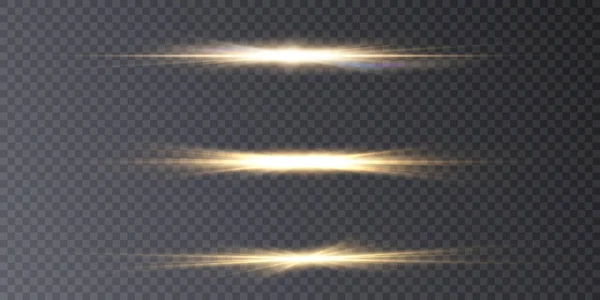 Effets Lumière Horizontale Lumière Dorée Scintillante Sur Fond Transparent — Image vectorielle