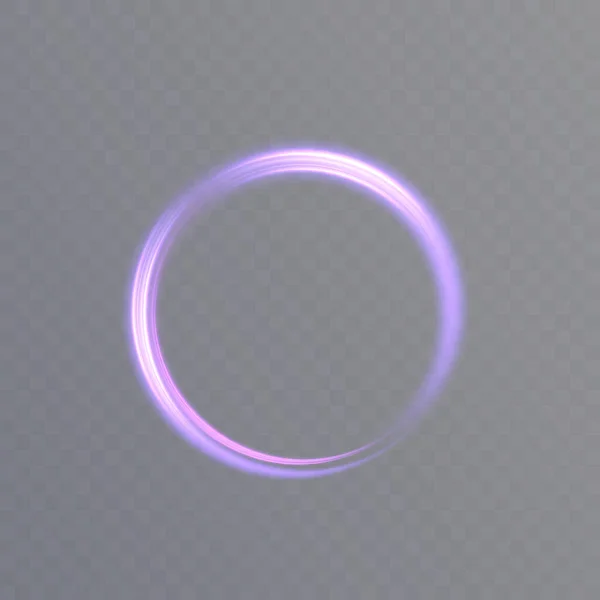 抽象的なネオン紫のリング 高速の回転運動で渦巻く明るい光のパルス 黄金の渦の光 金線の光の効果を曲げます ベクトル — ストックベクタ