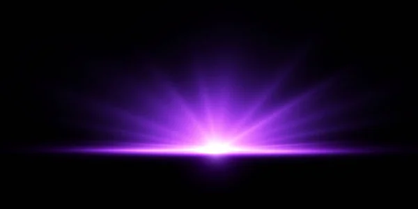 Yatay Işık Efektleri Şeffaf Bir Arkaplanda Mor Parıldayan Şeffaf Işık — Stok Vektör