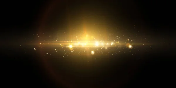 光線とグレアの明るい光効果は ベクトルイラストのための黄金の光で輝きます — ストックベクタ