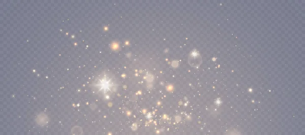 Сяючий Світловий Ефект Великою Кількістю Блискучих Частинок Ізольовано Прозорому Фоні — стоковий вектор