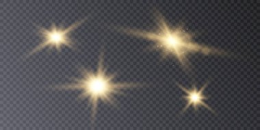 Bir dizi parlak altın yıldızlı röfle. vektör png