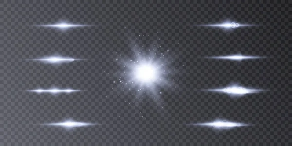 光の効果 星やレーザーのセット 透明な背景に孤立した抽象的なフレア 明るいハイライト 明るい光のビーム 輝ける線 ベクトル — ストックベクタ