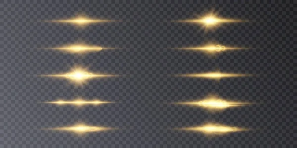 Ensemble Effets Lumière Étoiles Lasers Flares Dorés Abstraits Isolés Sur — Image vectorielle